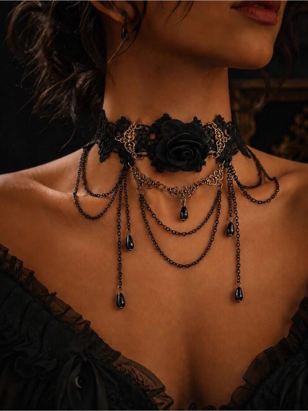 Black Lace Rose Gothic Choker Necklace